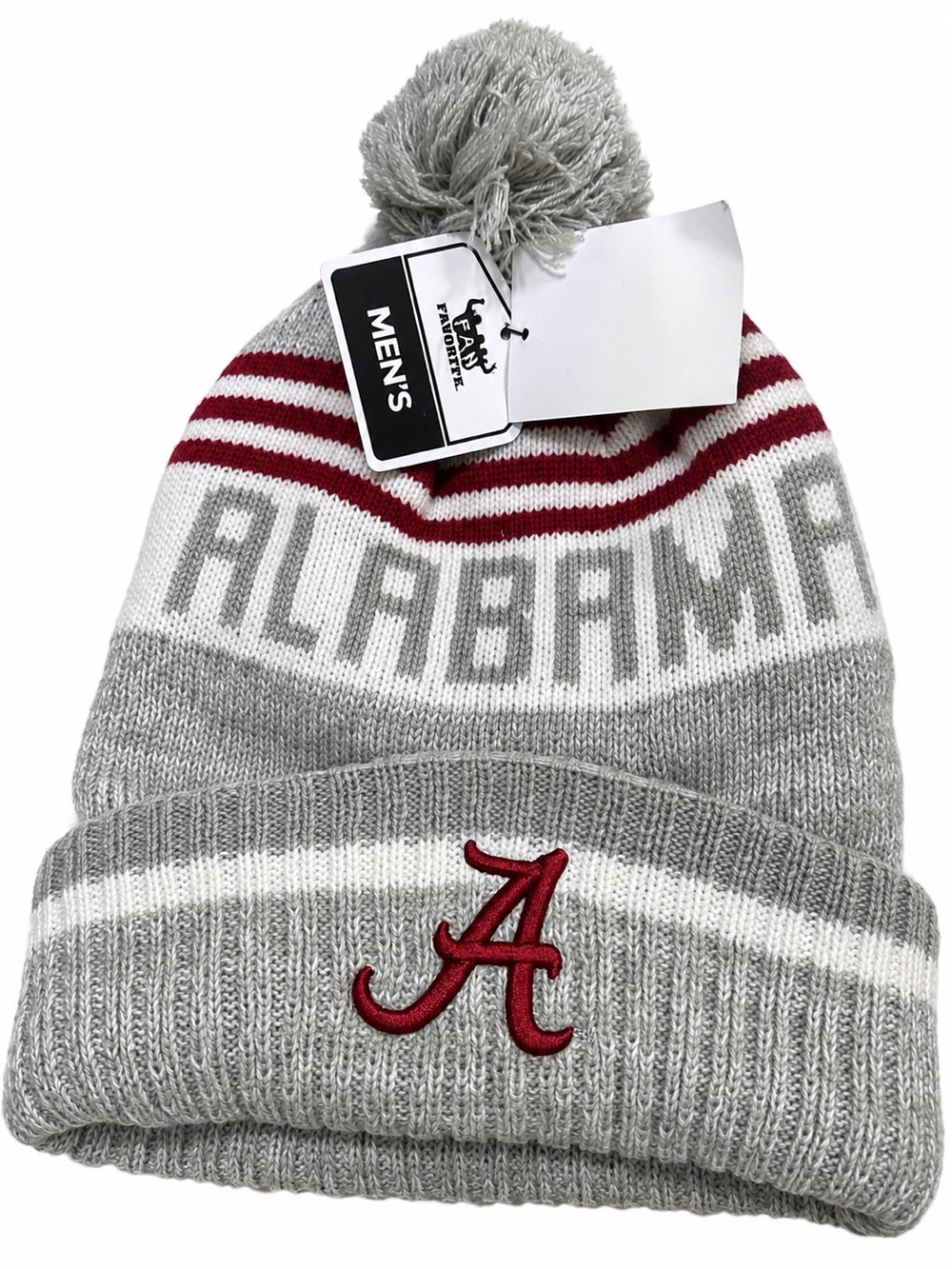 NWT Alabama Crimson Tide Men’s Gray Pom Beanie Fan Favorite Knit Hat Collegiate